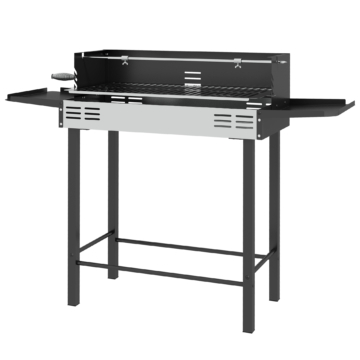 Outsunny Holzkohlegrill Campinggrill klappbar mit Grillrost & Rotisserie-Kit, faltbar, rostfreier Stahl & Metall, Schwarz für Garten BBQ   Aosom.de