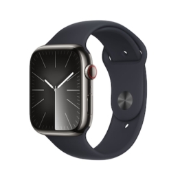 Apple Watch Series 9 LTE 45mm Edelstahl Graphit Sportarmband Mitternacht M/L