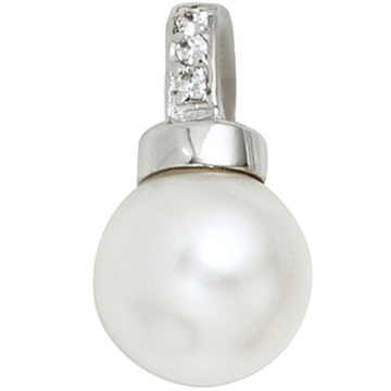 SIGO Anhänger 925 Sterling Silber rhodiniert 3 Zirkonia Perlenanhänger