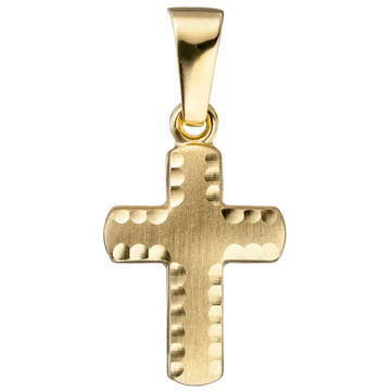 SIGO Anhänger Kreuz 585 Gold Gelbgold diamantiert matt Kreuzanhänger Goldkreuz