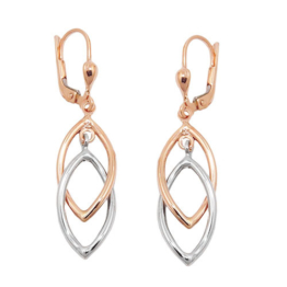 SIGO Ohrringe Brisur, 2 Ovale, bicolor, 9Kt Rotgold