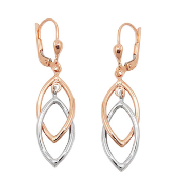 SIGO Ohrringe Brisur, 2 Ovale, bicolor, 9Kt Rotgold