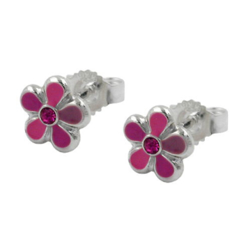 SIGO Ohrstecker, Blume pink-lackiert Silber 925