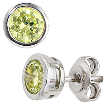 SIGO Ohrstecker rund 925 Sterling Silber rhodiniert 2 Zirkonia grün Ohrringe