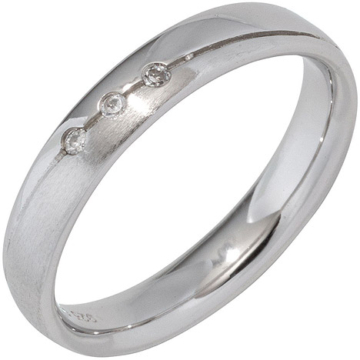 SIGO Partner Ring 925 Sterling Silber rhodiniert mattiert 3 Zirkonia Silberring