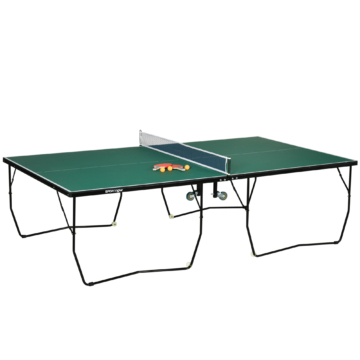 SPORTNOW Indoor Tischtennisplatte mit Rollen, Tischtennistisch Klappbar, Tischtennisspiel-Set mit 2 Tischtennisschlägern, 3 Bällen, Stahl, Grün  Aosom
