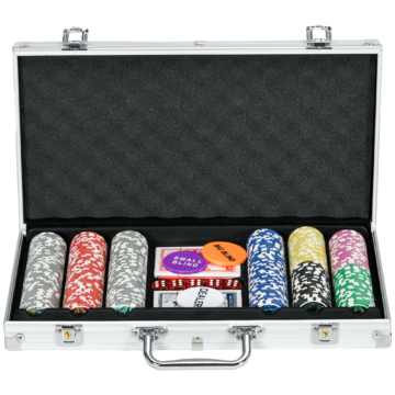 SPORTNOW Pokerkoffer Set 300 Chips 11,5g Komplett Pokerset mit Schloss 2 Decks 5 Würfeln Dealer Blind Buttons in Silber   Aosom.de