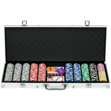 SPORTNOW Pokerkoffer Set 500 Chips 11,5g Profi Pokerset mit Schloss, 2 Kartendecks, 5 Würfel & Dealer Blind Buttons in Silber   Aosom.de