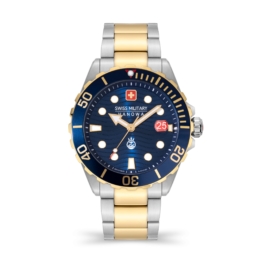 Swiss Military Hanowa Herren Armbanduhr Analog 42mm Blau/Gold Edelstahl Armbanduhr Herrenuhr Uhren Geschenk Uhr