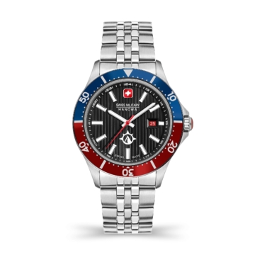 Swiss Military Hanowa Unisex Analog Wristwatch 42mm Stainless Steel Blue/Red Armbanduhr Herren Uhr Damen Uhr