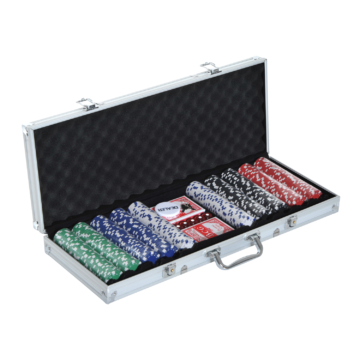 HOMCOM Pokerkoffer Pokerset 500 Pokerchips 2 Kartenspiele 5 Würfel im Alukoffer 55,5x22x6,5cm für Pokerabende & Spieleabende Aosom.de