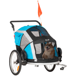 PawHut Hundeanhänger klappbar  2-in-1 Haustier Fahrradanhänger & Hundetransporter, Oxfordstoff, Metall, Blau+Silber, 150x82x108cm  Aosom