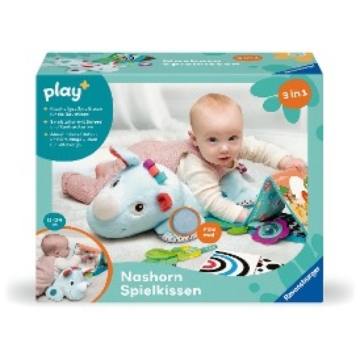 Ravensburger 4866 Play+ Nashorn Spielkissen (für die Bauchlage), 4-teiliges Set, Tummy Time Spielzeug, Kuscheltier trainiert die Bauchlage, für Babys ab 0 Monaten