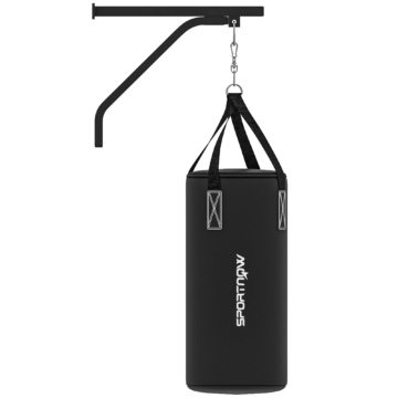 SPORTNOW Boxsack Wandhalterung Boxsack Ständer mit Handschuhen, Handschlaufen und 360°-Drehhaken, Einstellbare Boxsack Halterung für Punch Bag, Sandsack, Stahl, Schwarz Aosom