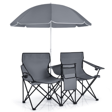 Coast Doppelter Angelstuhl mit Sonnenschirm - Max. 120 kg - 161 x 55 x 85 cm - Grau