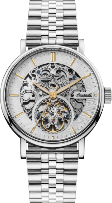 Ingersoll 1892 The Charles Her­ren-Au­to­ma­tik­uhr, 44 mm, mit silbernem Ske­lett­zif­fer­blatt und Edel­stahl­arm­band I05803B