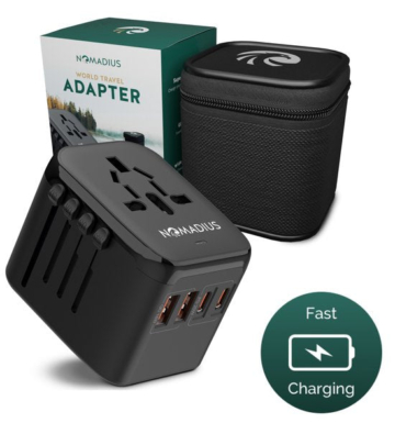 Nomadius World Plug - Schnelllade-Reisestecker - Weltstecker - Reiseadapter - 2 USB C - 2 USB A - Schnellladegerät - 200+ Länder - Universal-Weltstecker - USA, UK, Australien, Asien, Südamerika, Europa - Typ A, B, C, E, F, G, I, J, L, N