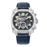 Police Herren Armbanduhr Analog Chronograph Leder Blau Silber 44mm Herrenuhr Armbanduhr