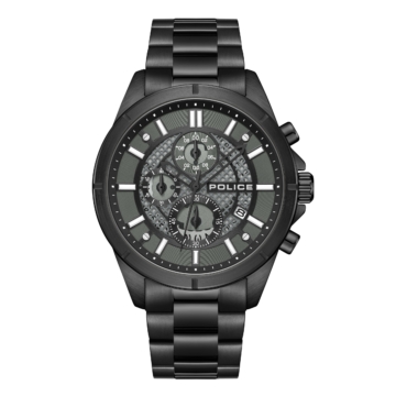 Police Herren Chronograph Uhr Schwarz/Grau 44mm Edelstahl Armbanduhr Herrenuhr Chronographen Herren