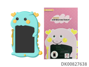 Tragbare LCD-Schreibtafel mit 2 Stiften und 3 geometrischen Werkzeugen aus Pappe - Gelb Teal - Dinosaurier-Thema zum Schreiben, Zeichnen und Lernen - Grün