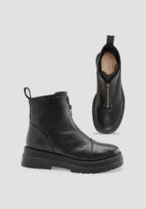 hessnatur Damen Stiefelette mit Zipper aus chromfrei gegerbtem Leder - schwarz Größe 40