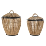 Korbsatz DKD Home Decor Schwarz natürlich Metall Rattan 48 x 48 x 55 cm (2 Stück)