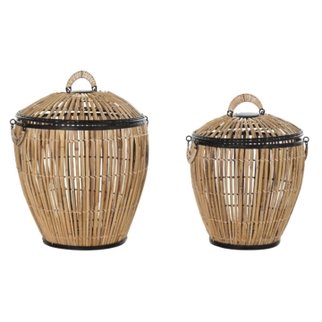 Korbsatz DKD Home Decor Schwarz natürlich Metall Rattan 48 x 48 x 55 cm (2 Stück)