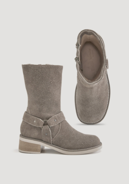 hessnatur Damen Biker Boots aus chromfrei gegerbtem Velours-Leder - grau Größe 36