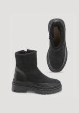 hessnatur Damen Warm gefütterte Stiefelette aus chromfrei gegerbtem Nubuk- Leder - schwarz Größe 39