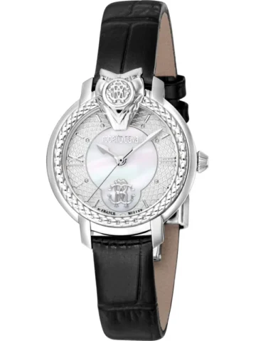 Cavalli Damen-Multifunktionsuhr Schwarz 30mm Edelstahl Lederarmband