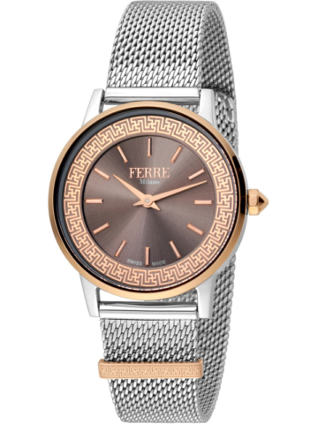 Ferrè Milano Damenarmbanduhr Grau Edelstahl Meshband Quarz 32mm