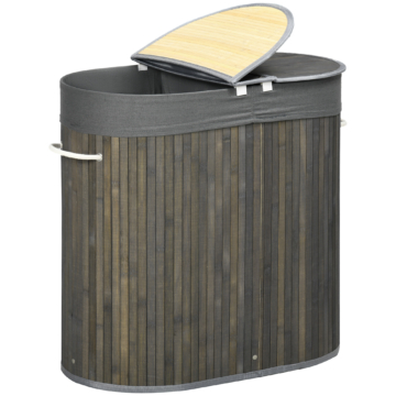 HOMCOM Bambus Wäschekorb mit Deckel 100L Wäschesammler mit Griffen, 2 herausnehmbarer Wäschesack, Wäschesortierer Wäschebox für Waschküche, Badezimmer, Schlafzimmer, Grau   Aosom