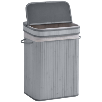 HOMCOM Bambus Wäschekorb schmal mit Deckel 70 L Wäschesammler mit Griffen, herausnehmbarer Wäschesack, Laundry Baskets für Waschküche Schlafzimmer Badezimmer Grau   Aosom