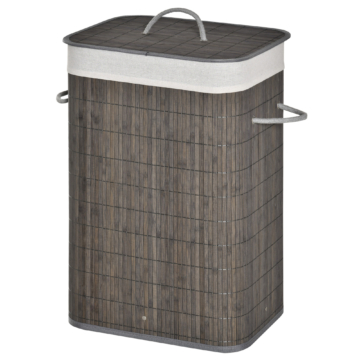 HOMCOM Bambus Wäschekorb schmal mit Deckel 83L Wäschesammler mit Griffen, herausnehmbarer Wäschesack, Laundry Baskets Wäschesortierer für Waschküche Badezimmer Schlafzimmer Grau   Aosom