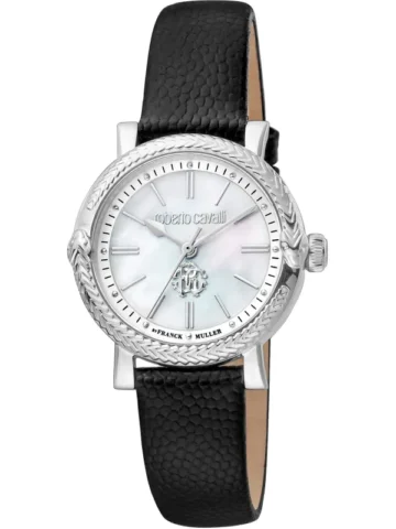 Roberto Cavalli Damen Quarzuhr Schwarz 30mm Lederarmband