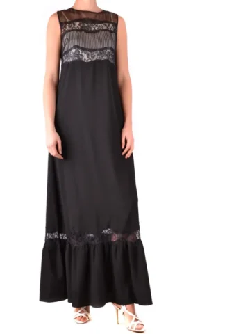 Twin-set Simona Barbieri Ärmelloses Kleid für Damen – Elegantes Schwarzes Frühlings-/Sommerkleid aus 100% Polyester, Pflege, Größe XS