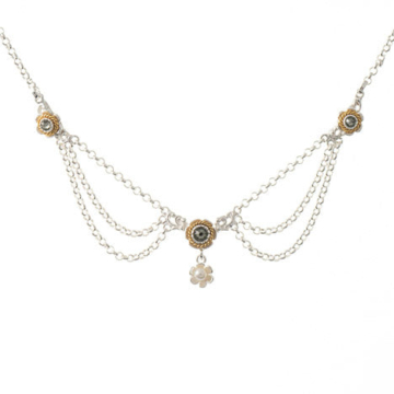 Collier 925 Silber Trachtenschmuck Perle anthrazit