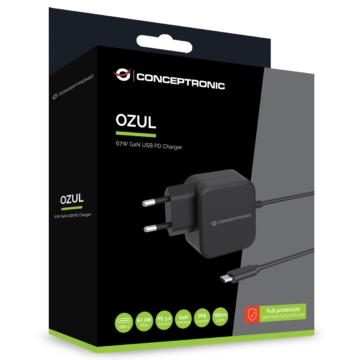 Conceptronic OZUL04BE - Ladegerät mit eingebautem USB-C-KabelNeuware -
