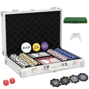 SPORTNOW Pokerkoffer abschließbar Pokerset mit Koffer 200 Chips Karten 5 Würfel Dealer Button Kartendecks Zubehör,  Komplett Set Pokerspiel Kartenspiele Aluminiumkoffer für Texas Hold'em, Blackjack   Aosom