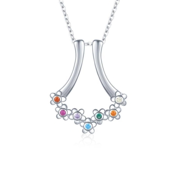 Halskette mit Ringhalter aus Sterlingsilber mit Chakren und Blumen für Damen