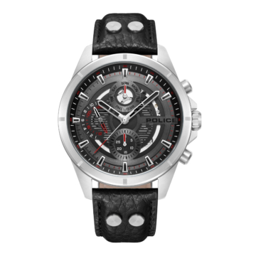 Police Herren Armbanduhr Chronograph Leder Schwarz Silber 46mm Analog Quarz Uhrzeit Datum Herrenuhr