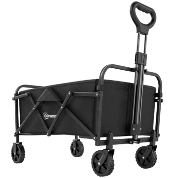 Outsunny Bollerwagen Faltbarer Handwagen Gartenwagen Transportwagen mit Griff Verstellbarer Griffhöhe Strandwagen bis 68 kg Tragkraft, für Sport, Einkauf, Camping, Schwarz Aosom