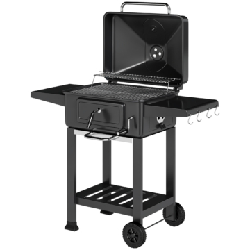 Outsunny Holzkohlegrill BBQ Smoker mit Deckel Thermometer höhenverstellbar Kohlepfanne Grillrost Seitentisch Aschefach Lüftungsschlitzen, Grillwagen mit Räder Kohlegrillwagen für Camping Garten   Aosom
