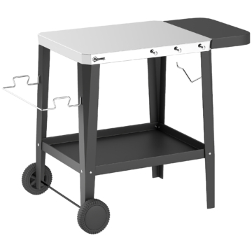 Outsunny Küchenwagen mit Rollen, Servierwagen, Rollwagen mit Haken, Papierrollenhalter, Müllsackständer, Küchenhilfe, BBQ Grilltisch aus Edelstahl Küchentrolley, 115 x 67,5 x 80,5 cm Schwarz Aosom