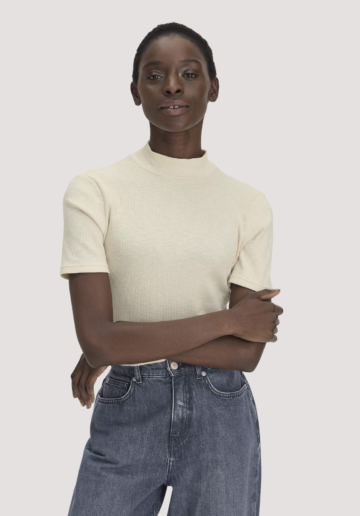 hessnatur Damen Mock-Neck Shirt Slim aus Bio-Baumwolle - weiß Größe 44