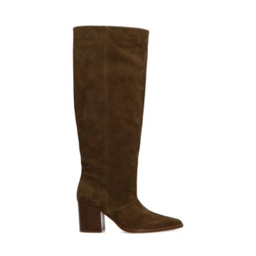 Taupefarbene Veloursleder-Stiefel mit Absatz
